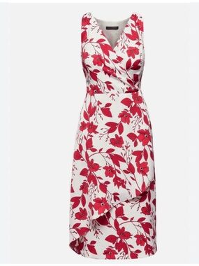 Banana Republic White Midi faux-wrap Dress with Red Poppy Floral Print
